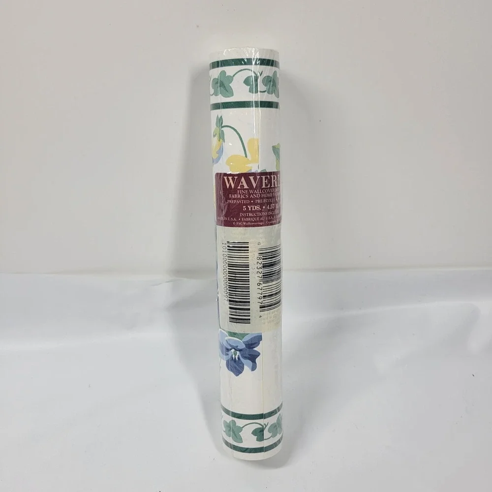 VTG Waverly Wallpaper Border 563654 Ivy w Blue Yellow Flowers 9